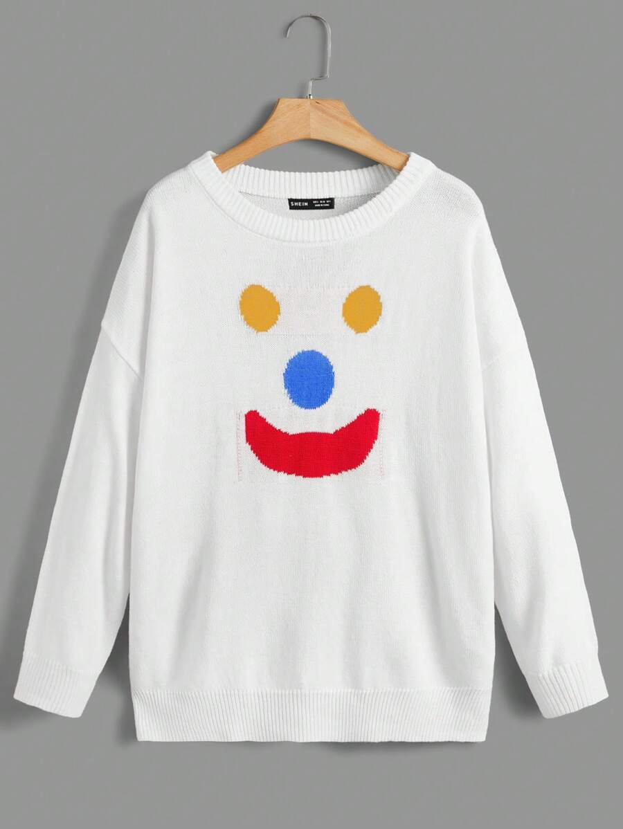 SHEIN EZwear Jersey con patrón de dibujos animados de hombros caídos - Blanco - Ver 1