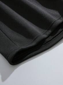 SHEIN EZwear 拉鏈開襟抽繩加絨內裏連帽衫和運動褲和短褲 - 黑色 - 查看 5