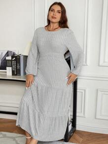 EMERY ROSE Plus Solid Ruffle Hem Dress - Grey - View 3