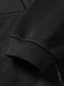 Manfinity Homme 男士大码字母圖案拉鏈開襟抽繩連帽衫 - 黑色 - 查看 6