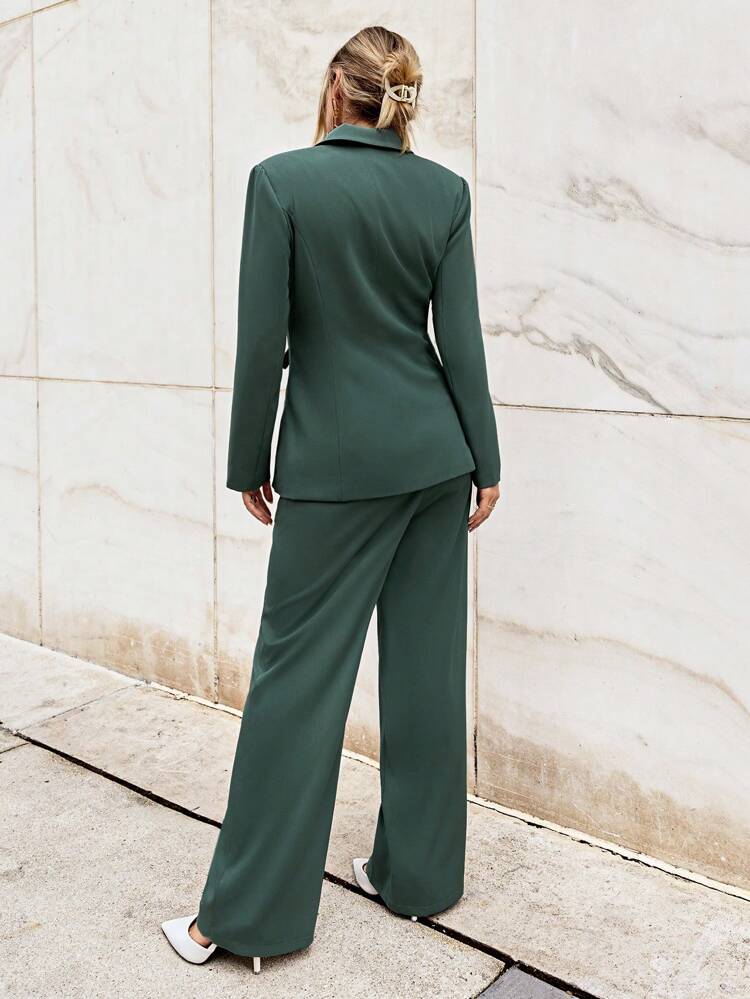Pleated Hem Blazer & Wide Leg Pants
