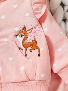 Baby Girl Heart & Unicorn Print Ruffle Trim Hoodie & Sweatpants - Pink - View 3