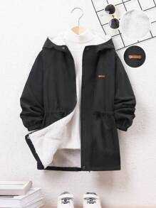 SHEIN 休閒拉鍊 貼布 口袋字母男童（大）外套 - 黑色 - 查看 1