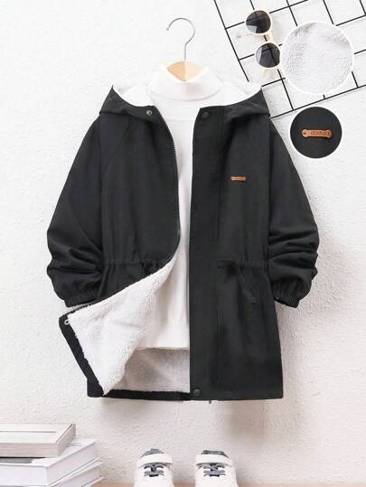 SHEIN 休閒拉鍊 貼布 口袋字母男童（大）外套