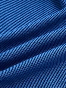 SHEIN BASICS Solid High Neck Bodycon Sweater Dress - Blue - View 6