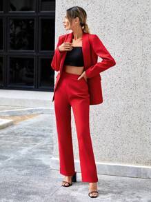 SHEIN Unity 青果領雙排釦西裝外套和褲子 - 紅色 - 查看 4