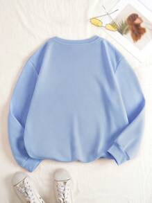 SHEIN Essnce Slogan Graphic Thermal Lined Sweatshirt - Baby Blue - View 2