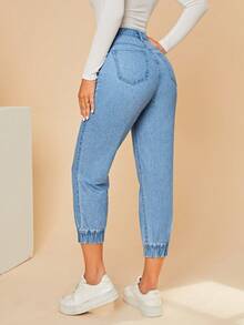 SHEIN Privé Cropped Jogger Jeans - Light Wash - View 2