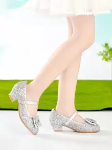 Zapatos De Fiesta Para Niños Decorados Con Lazo De Purpurina Plateado, Adecuados Para Vestidos De Otoño E Invierno - Plateado - Ver 4