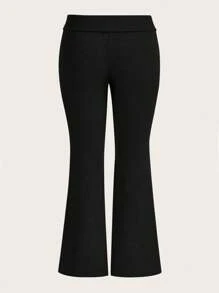 SHEIN EZwear Plus Solid Flare Leg Pants - Black - View 2