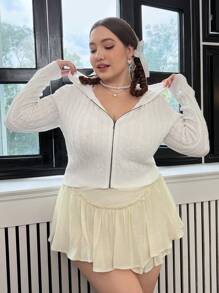 SHEIN Qutie Plus Zip Up Cable Knit Cardigan - White - View 7