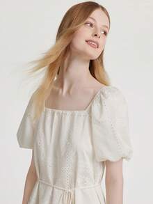 GOELIA 方领泡泡袖系带白色连衣裙 - 白色 - 查看 6