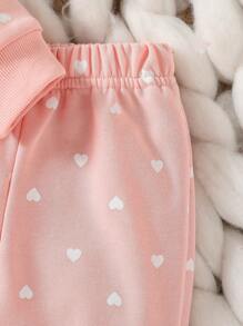 Baby Girl Heart & Unicorn Print Ruffle Trim Hoodie & Sweatpants - Pink - View 6