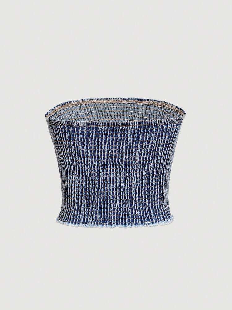 Double Breasted Denim Tube Top