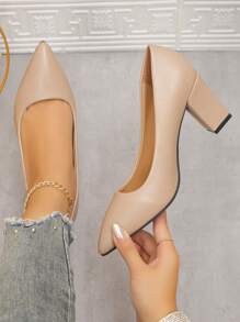 2025秋冬季女士高跟鞋，优雅女式浅口鞋 - 杏色 - 查看 4