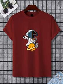 Manfinity Homme 男士宇航員印花T恤 - 酒紅色 - 查看 5