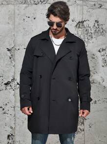 Manfinity Homme Men Plus Double Breasted Belted Trench Coat - Black - View 4