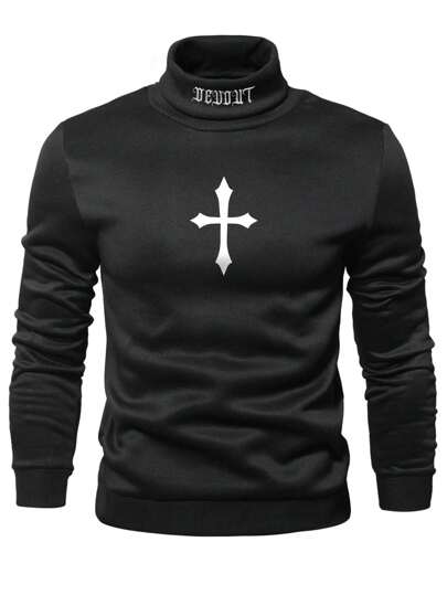 Manfinity LEGND 男士字母图案立领卫衣，外出街头穿着，黑色图案长袖卫衣，适合朋友、丈夫、男朋友的礼物，宗教礼物，适合秋季