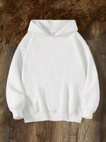 SHEIN Leap Crew Teen Girls Leopard Bow Decor Casual Minimalist Long Sleeve Loose Fit Thick Pullover Hoodie, For Autumn/Winter - White - View 2