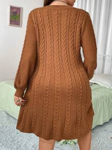 Flirla Plus Cable Knit V Neck Sweater Dress, For Winter Fall Cloth For Women