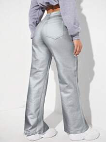 SHEIN EZwear Vaqueros rectos con aspecto liso - Blanco - Ver 2