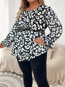 Celure 大碼通體印花喇叭袖荷葉邊襯衫 - 彩色 - 查看 6