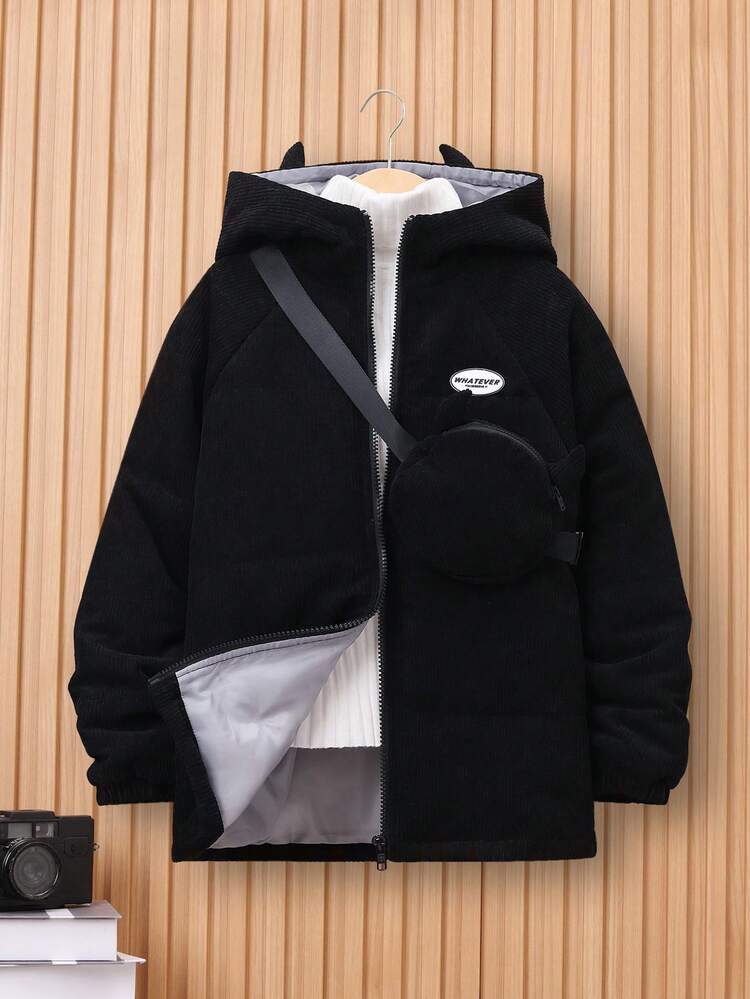 Tween Boy Zip Up Patch Detail Hooded Padded Coat Without Sweater