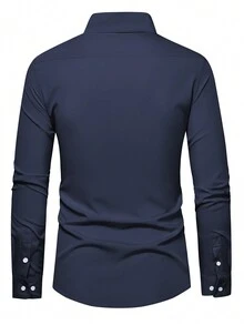 Manfinity Mode 男士口袋貼布前排扣襯衫 - 藏蓝色 - 查看 2