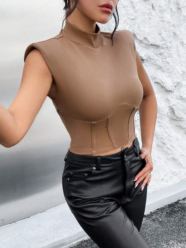 Mock Neck Shoulder Pad Tank Top