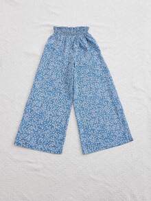 SHEIN Cô gái Tween In hoa Ditsy Quần ống rộng - Màu xanh lam - Xem 2