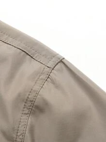 Men Letter Graphic Thermal Lined Hooded Jacket - Khaki - View 4