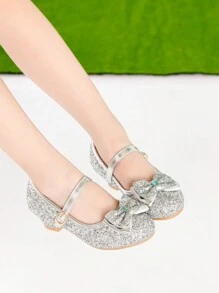 Zapatos De Fiesta Para Niños Decorados Con Lazo De Purpurina Plateado, Adecuados Para Vestidos De Otoño E Invierno - Plateado - Ver 6