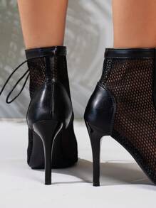Women's Mesh Breathable Stiletto Fashionable Summer Boots Valentines - Black - View 6