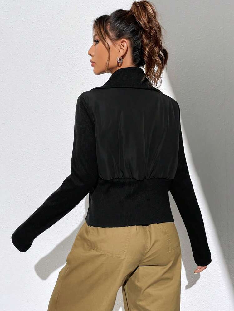 Letter Patched Zip Up Padded Coat