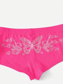SHEIN ICON Rhinestone Butterfly Pattern Biker Shorts - Hot Pink - View 5