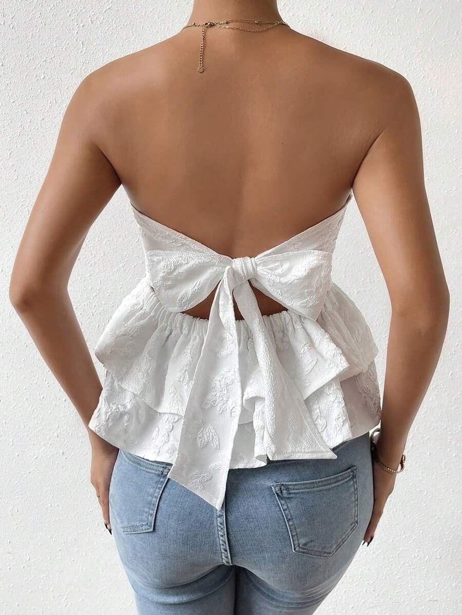 Pariaura Dệt hoa Ca-vát Backless Xoay eo Ống ngọn - trắng - Xem 1