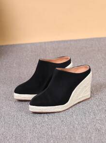 女士坡跟厚底復古頭層牛皮豆豆鞋 - 黑色 - 查看 5