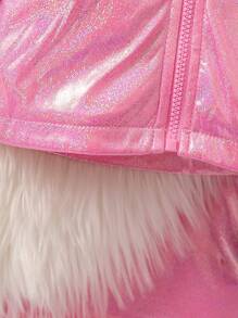 SHEIN 女婴拉链泰迪熊衬里连帽棉服外套