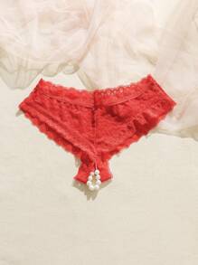 SHEIN Floral Lace Panty - Red - View 5