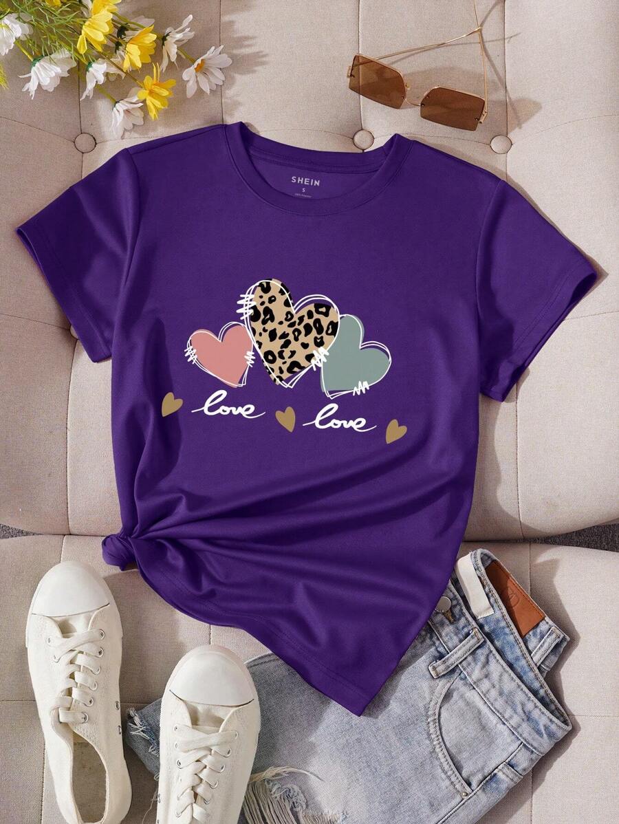 INAWLY Camiseta con estampado de corazón y letra