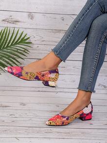 Random Pattern Women's Flat Shoes With Holiday Style, Floral Print, Lightweight, Non-slip, Low Heel Shoes - Multicolor - View 4