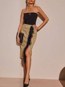 Chiquease 格紋印花模糊飾邊鉛筆裙 - 彩色 - 查看 5