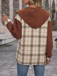 SHEIN LUNE Plaid Print Drop Shoulder Hooded Coat - Multicolor - View 2