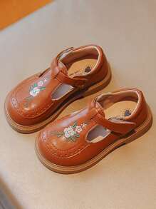 1pair Fashionable Comfortable Simple Flat Shoes For Children - Brown - View 1
