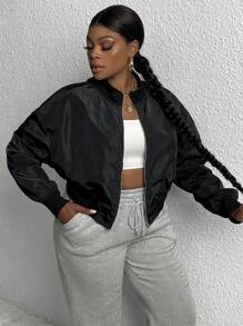 Slaydiva 休閒拉鍊蝴蝶型大碼夾克 - 黑色 - 查看 3