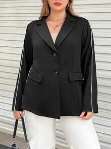 Flirla Hơn Contrast Piping Ngực đơn Áo vest - màu đen - Xem 5