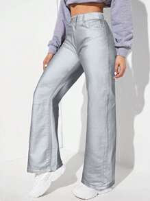 SHEIN EZwear Vaqueros rectos con aspecto liso - Blanco - Ver 4