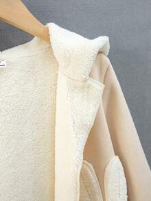 SHEIN 女大童雙口袋毛絨內襯連帽外套 - 杏色 - 查看 5