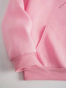 INAWLY Kangaroo Pocket Drawstring Thermal Lined Hoodie & Sweatpants,Ladies Casual Drawstring,Pocket Wrist-Length Sleeve Regular Fit Pink Drop Shoulder Sweatshirt Sweatpants Women Two-Piece Outfits,Spring/Fall,Casual Daily Wear - Pink - View 4