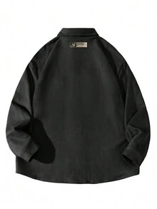 男士字母圖案前袋落肩襯衫（無T恤） - 黑色 - 查看 2